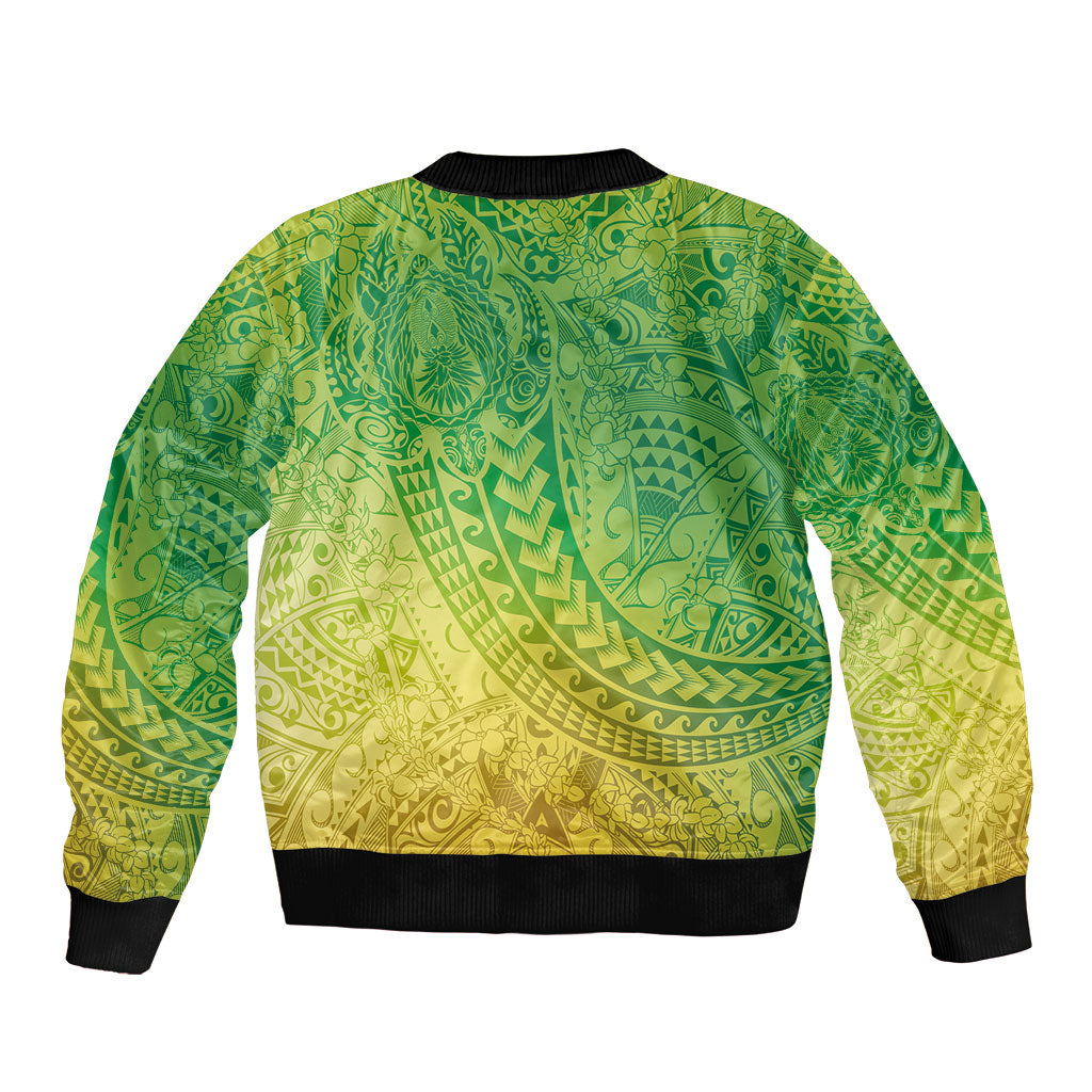 Hawaiian Turtles and Leis Bomber Jacket Tribal Kakau Pattern Fresh Summer Vibe