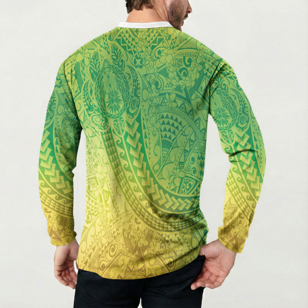 Hawaiian Turtles and Leis Button Sweatshirt Tribal Kakau Pattern Fresh Summer Vibe