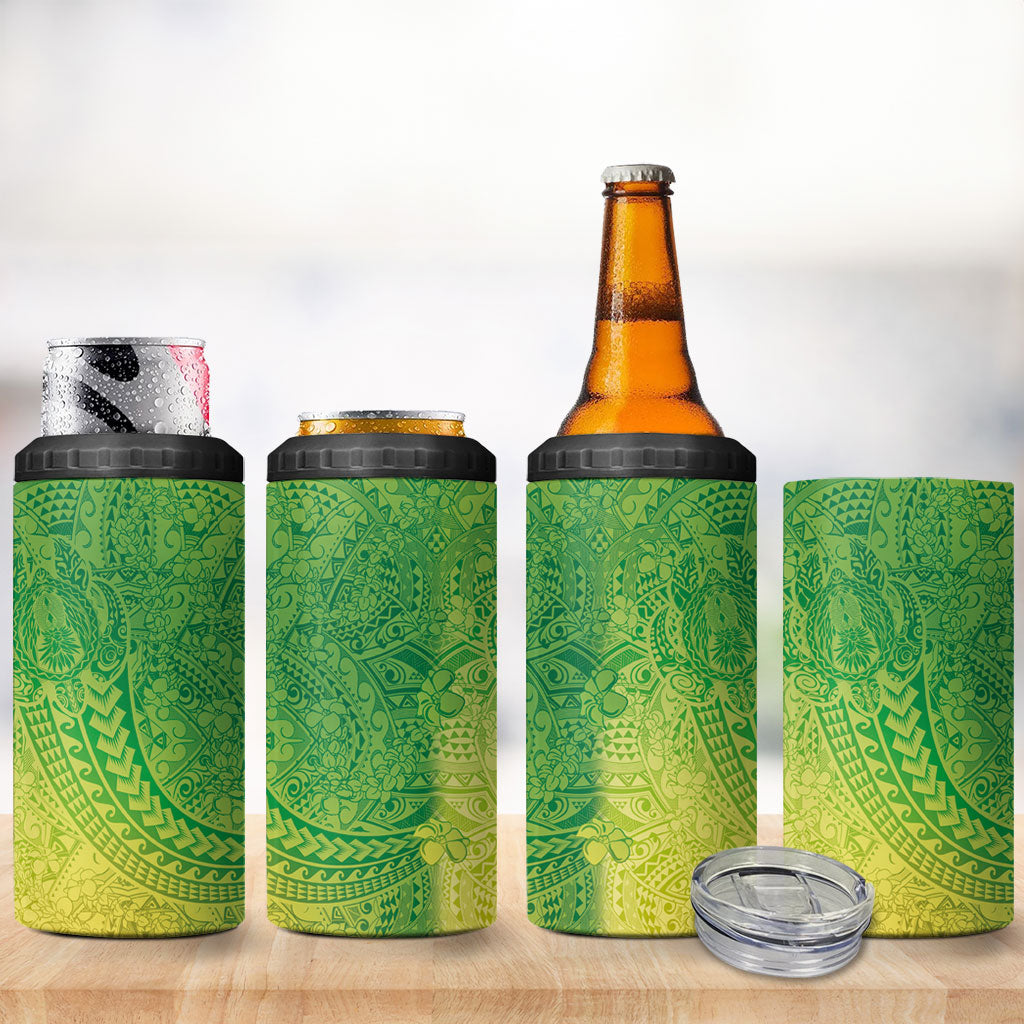 Hawaiian Turtles and Leis 4 in 1 Can Cooler Tumbler Tribal Kakau Pattern Fresh Summer Vibe