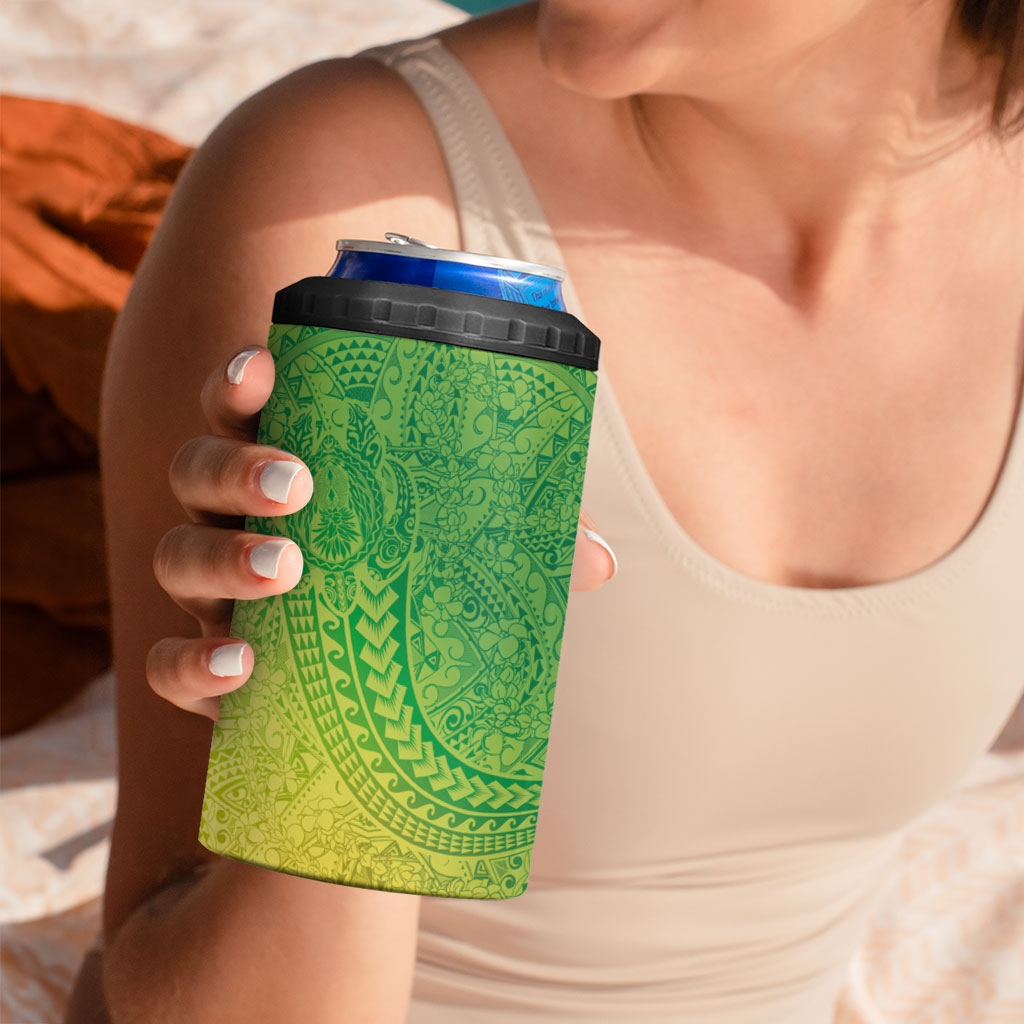 Hawaiian Turtles and Leis 4 in 1 Can Cooler Tumbler Tribal Kakau Pattern Fresh Summer Vibe