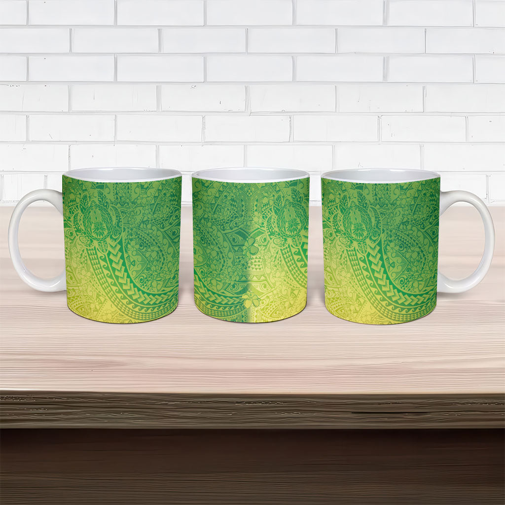 Hawaiian Turtles and Leis Ceramic Mug Tribal Kakau Pattern Fresh Summer Vibe
