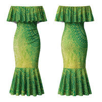 Hawaiian Turtles and Leis Couples Matching Mermaid Dress and Hawaiian Shirt Tribal Kakau Pattern Fresh Summer Vibe LT03 - Polynesian Pride