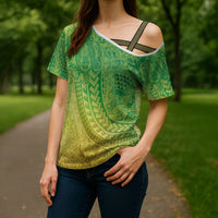 Hawaiian Turtles and Leis Cross Shoulder Shirt Tribal Kakau Pattern Fresh Summer Vibe