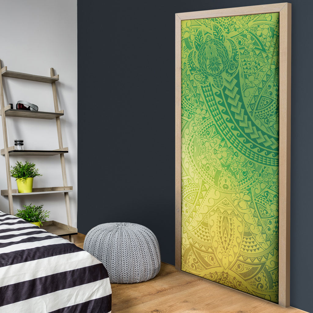 Hawaiian Turtles and Leis Door Cover Tribal Kakau Pattern Fresh Summer Vibe