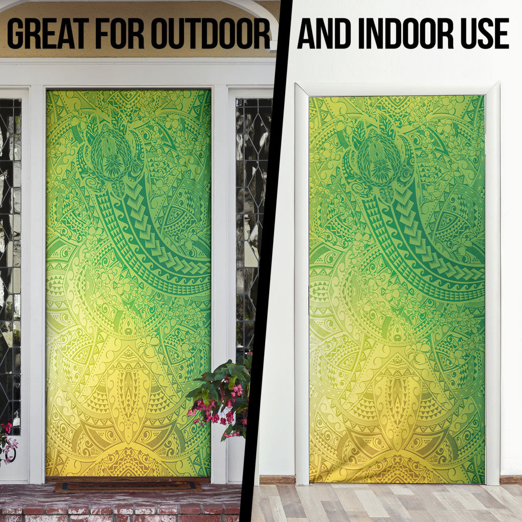 Hawaiian Turtles and Leis Door Cover Tribal Kakau Pattern Fresh Summer Vibe