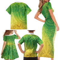 Hawaiian Turtles and Leis Family Matching Short Sleeve Bodycon Dress and Hawaiian Shirt Tribal Kakau Pattern Fresh Summer Vibe