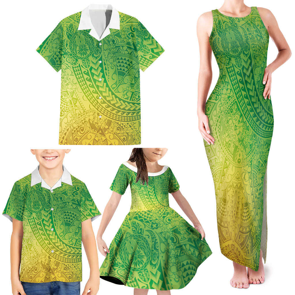 Hawaiian Turtles and Leis Family Matching Tank Maxi Dress and Hawaiian Shirt Tribal Kakau Pattern Fresh Summer Vibe