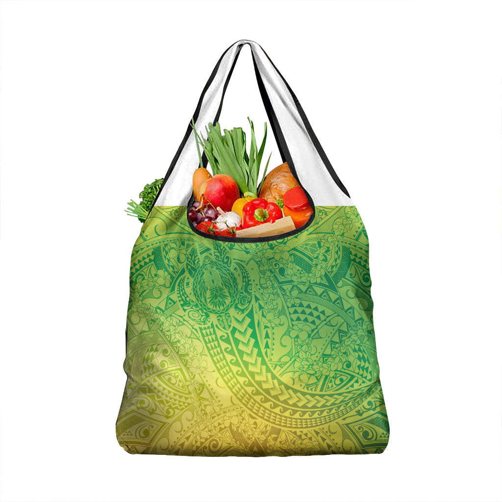 Hawaiian Turtles and Leis Grocery Bag Tribal Kakau Pattern Fresh Summer Vibe