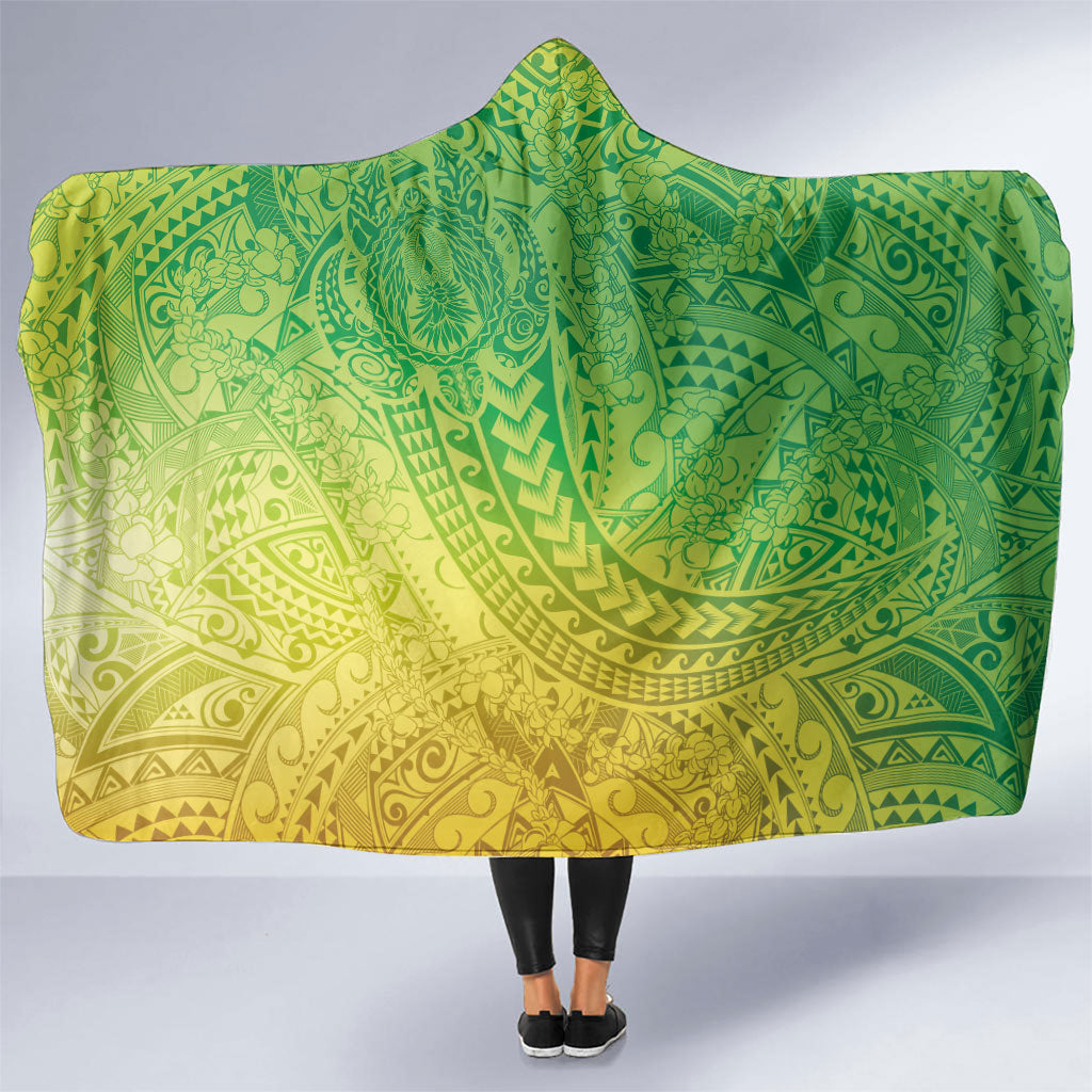 Hawaiian Turtles and Leis Hooded Blanket Tribal Kakau Pattern Fresh Summer Vibe