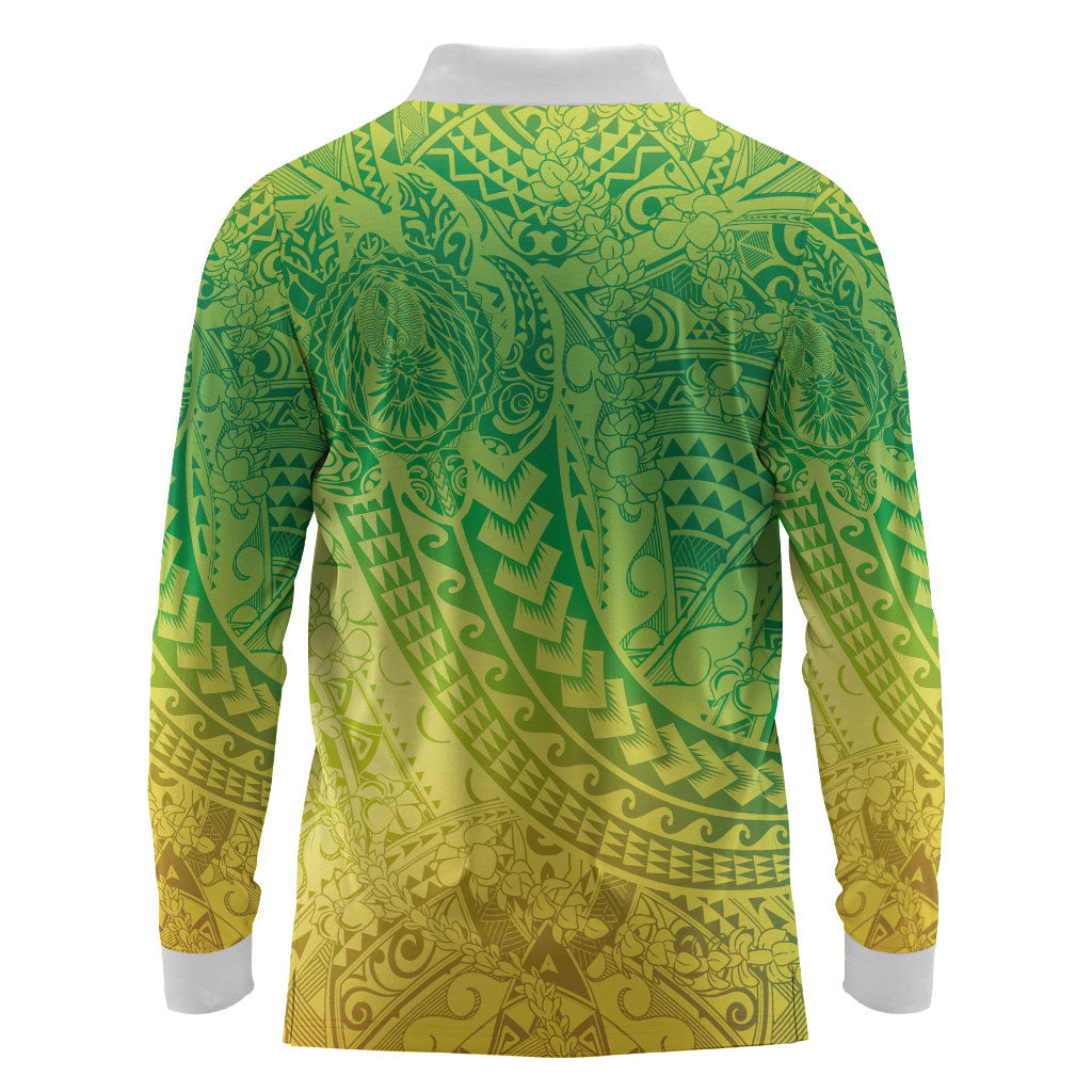 Hawaiian Turtles and Leis Long Sleeve Polo Shirt Tribal Kakau Pattern Fresh Summer Vibe