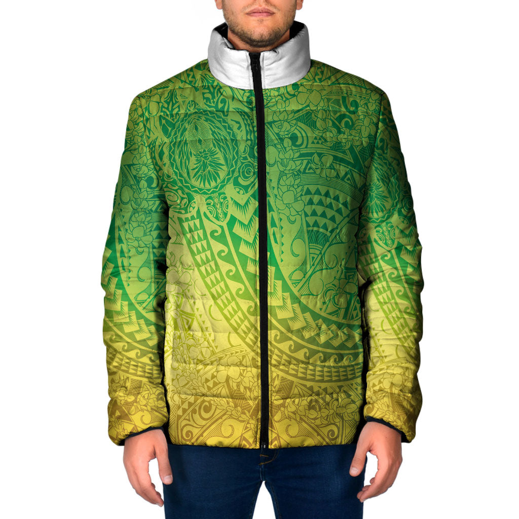 Hawaiian Turtles and Leis Padded Jacket Tribal Kakau Pattern Fresh Summer Vibe