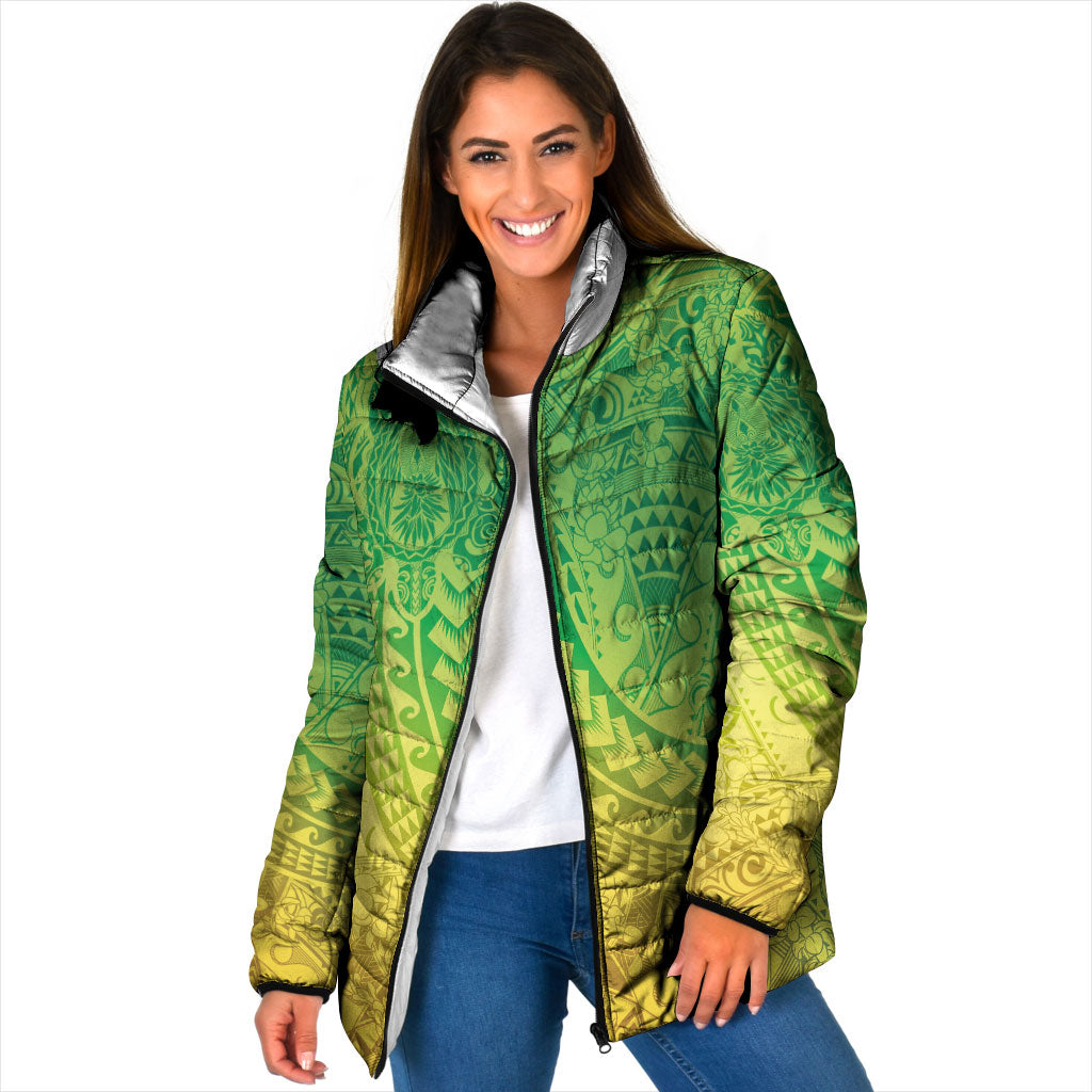 Hawaiian Turtles and Leis Padded Jacket Tribal Kakau Pattern Fresh Summer Vibe