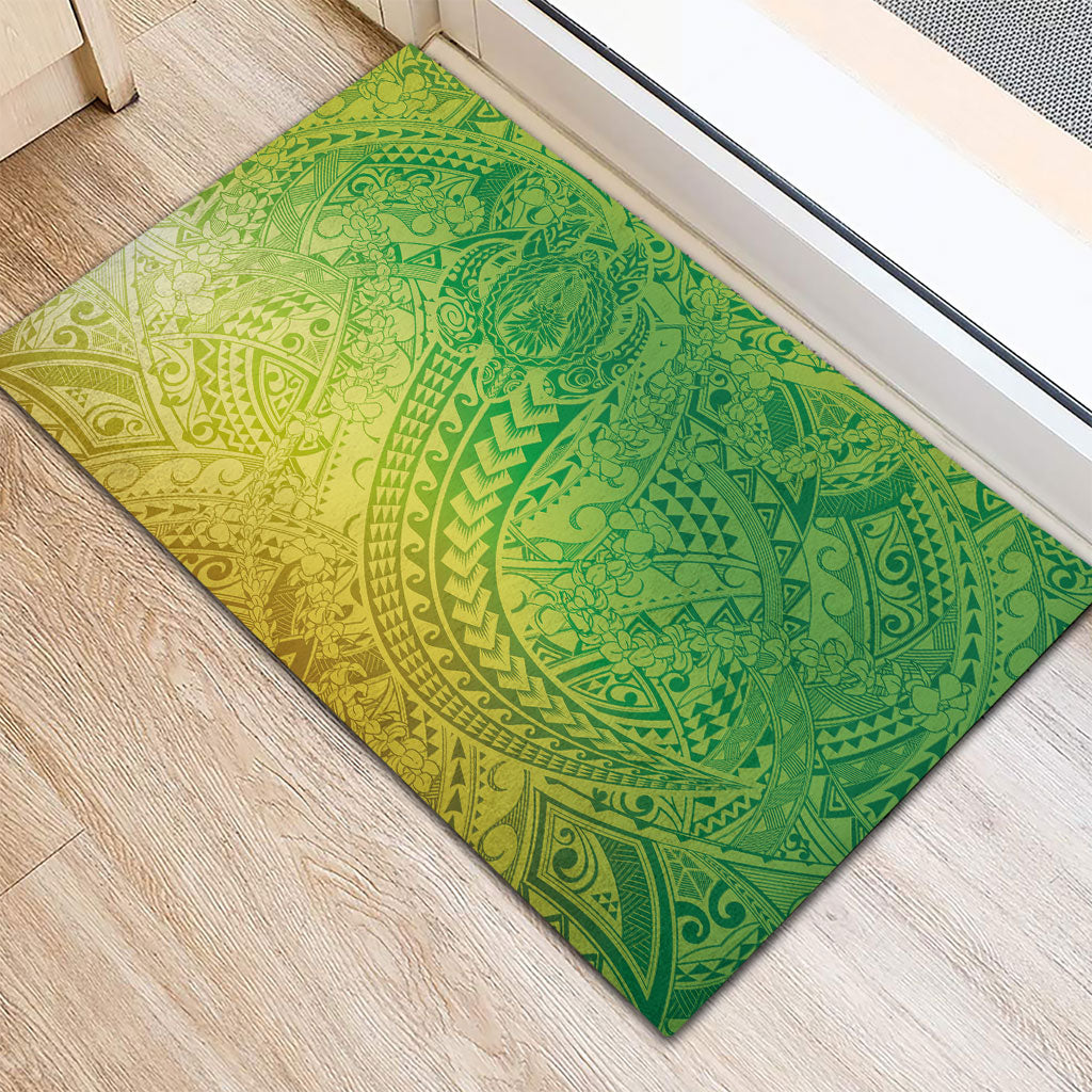 Hawaiian Turtles and Leis Rubber Doormat Tribal Kakau Pattern Fresh Summer Vibe