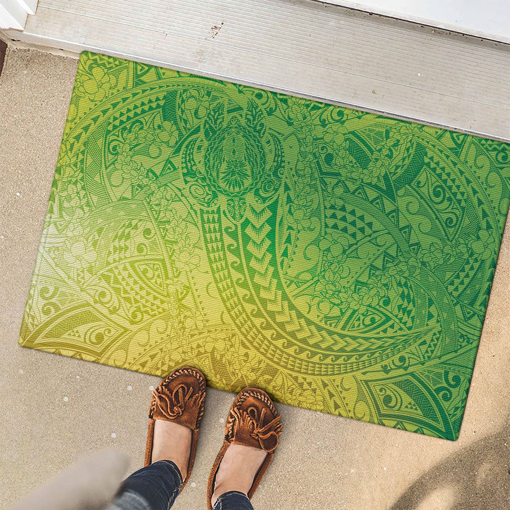 Hawaiian Turtles and Leis Rubber Doormat Tribal Kakau Pattern Fresh Summer Vibe