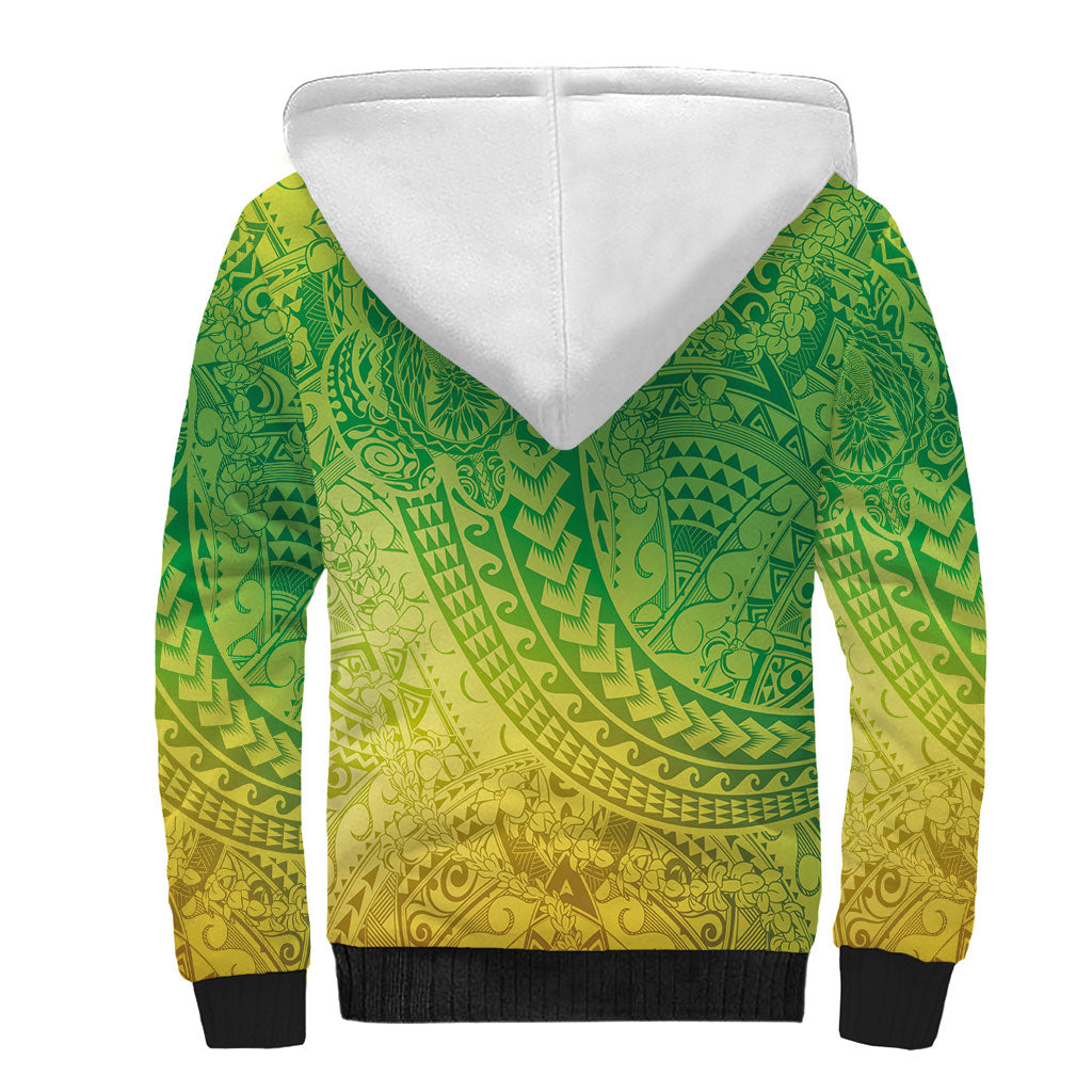 Hawaiian Turtles and Leis Sherpa Hoodie Tribal Kakau Pattern Fresh Summer Vibe