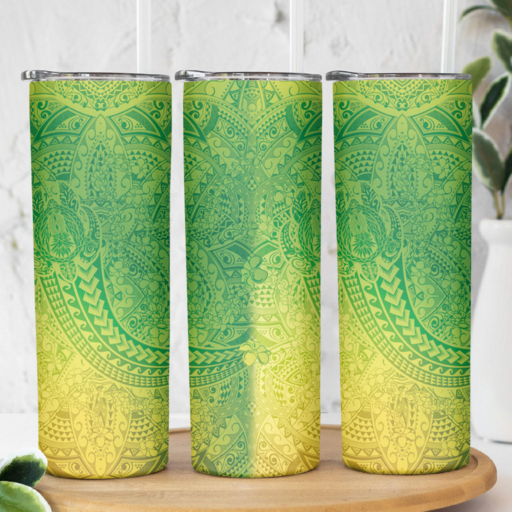 Hawaiian Turtles and Leis Skinny Tumbler Tribal Kakau Pattern Fresh Summer Vibe