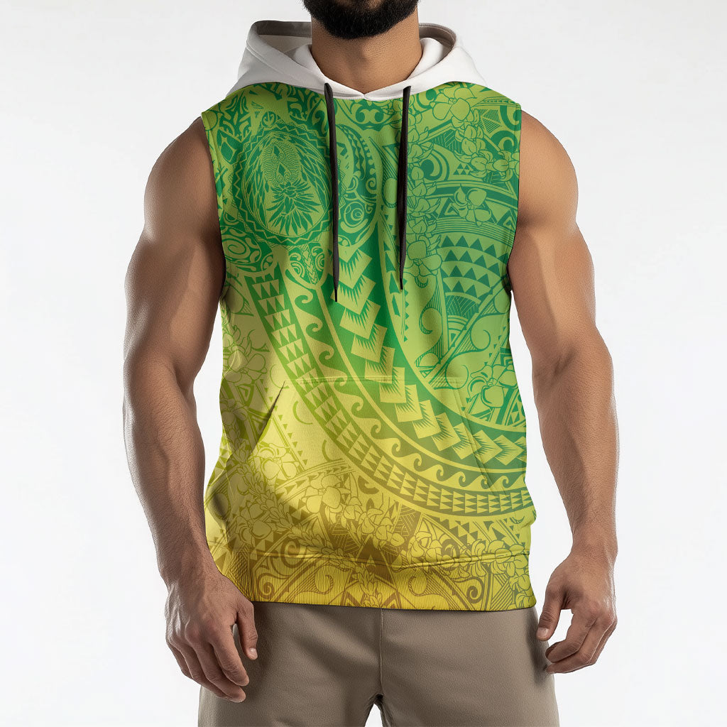 Hawaiian Turtles and Leis Sleeveless Hoodie Tribal Kakau Pattern Fresh Summer Vibe