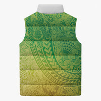 Hawaiian Turtles and Leis Sleeveless Puffer Jacket Tribal Kakau Pattern Fresh Summer Vibe