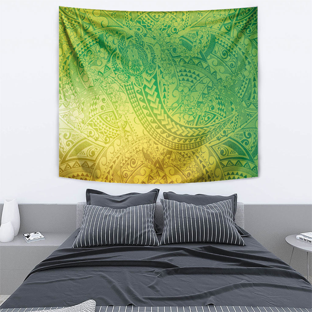 Hawaiian Turtles and Leis Tapestry Tribal Kakau Pattern Fresh Summer Vibe