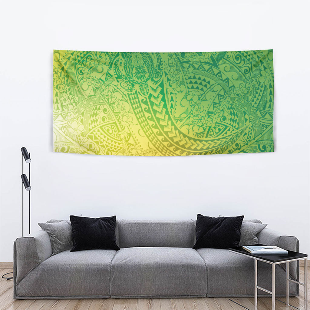 Hawaiian Turtles and Leis Tapestry Tribal Kakau Pattern Fresh Summer Vibe