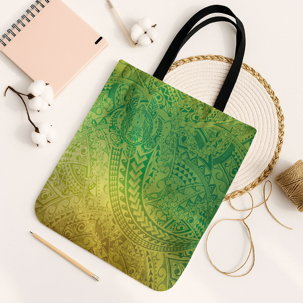 Hawaiian Turtles and Leis Tote Bag Tribal Kakau Pattern Fresh Summer Vibe