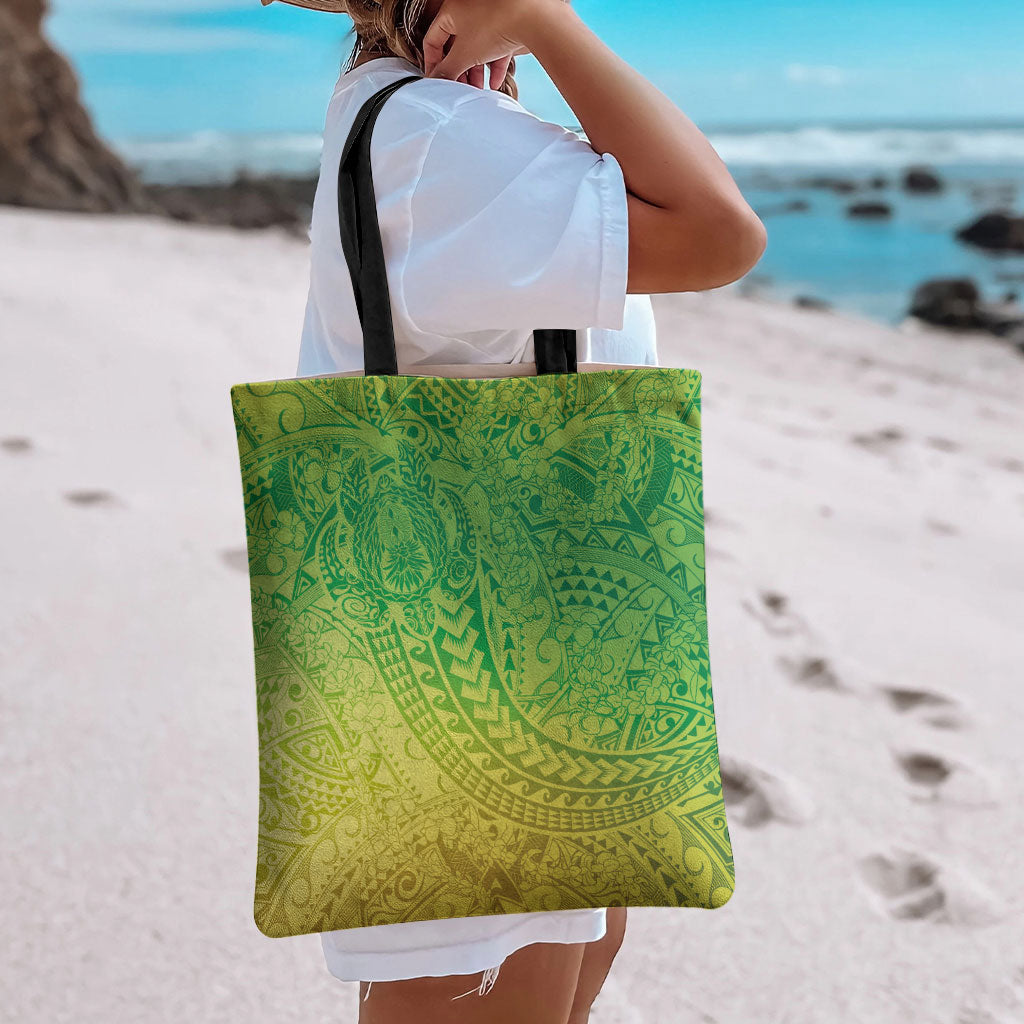 Hawaiian Turtles and Leis Tote Bag Tribal Kakau Pattern Fresh Summer Vibe