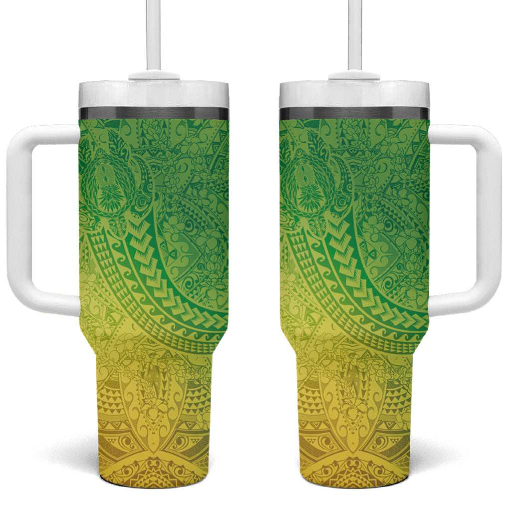 Hawaiian Turtles and Leis Tumbler With Handle Tribal Kakau Pattern Fresh Summer Vibe