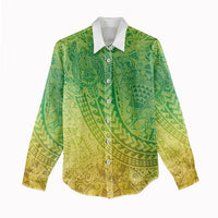Hawaiian Turtles and Leis Women Casual Shirt Tribal Kakau Pattern Fresh Summer Vibe