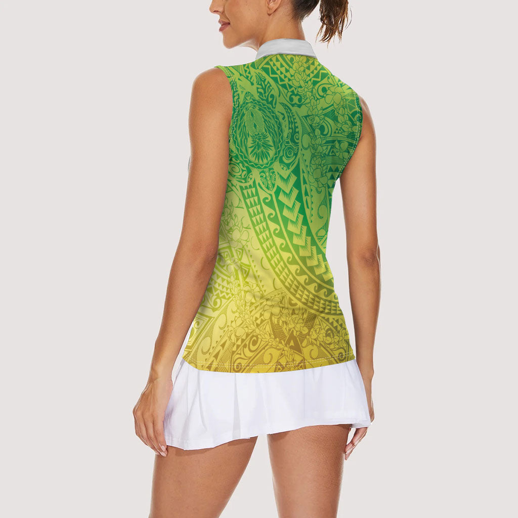 Hawaiian Turtles and Leis Women Sleeveless Polo Shirt Tribal Kakau Pattern Fresh Summer Vibe