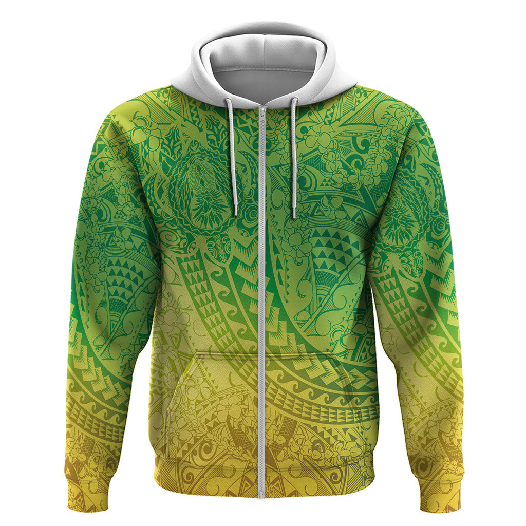 Hawaiian Turtles and Leis Zip Hoodie Tribal Kakau Pattern Fresh Summer Vibe LT03 Zip Hoodie Green - Polynesian Pride