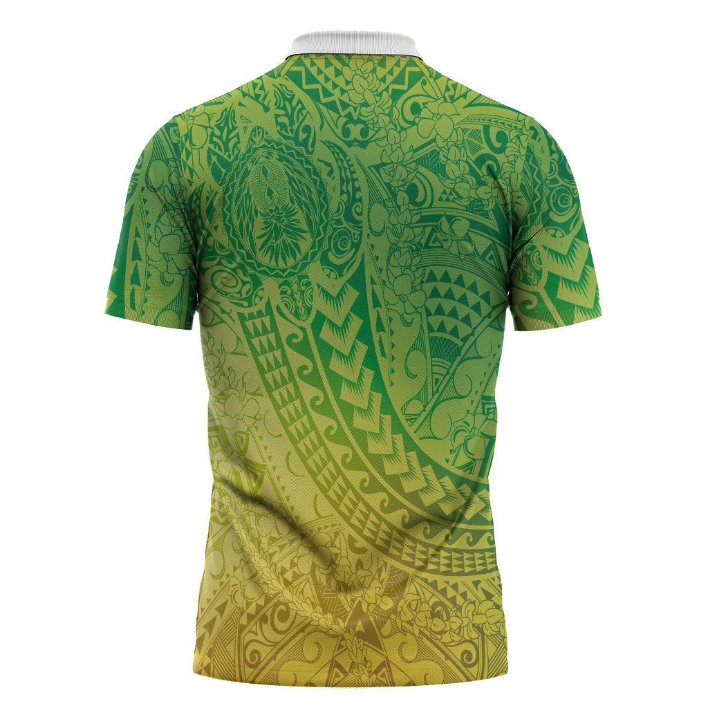 Hawaiian Turtles and Leis Zipper Polo Shirt Tribal Kakau Pattern Fresh Summer Vibe