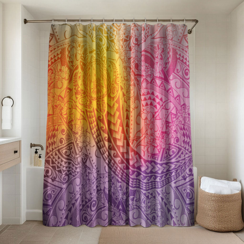Hawaiian Turtles and Leis Bathroom Set Tribal Kakau Pattern Magical Rainbow Sky