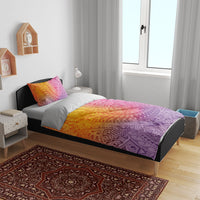 Hawaiian Turtles and Leis Bedding Set Tribal Kakau Pattern Magical Rainbow Sky