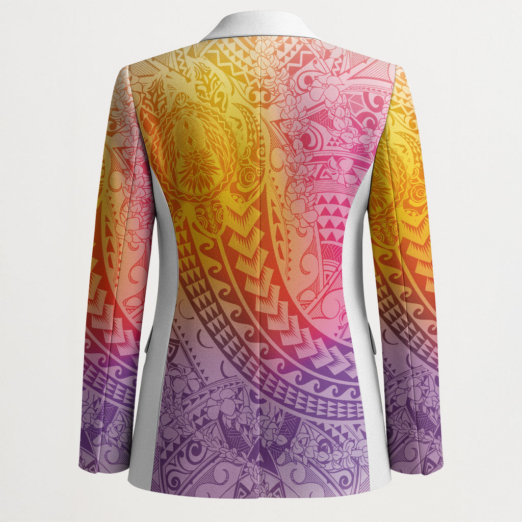 Hawaiian Turtles and Leis Blazer Tribal Kakau Pattern Magical Rainbow Sky