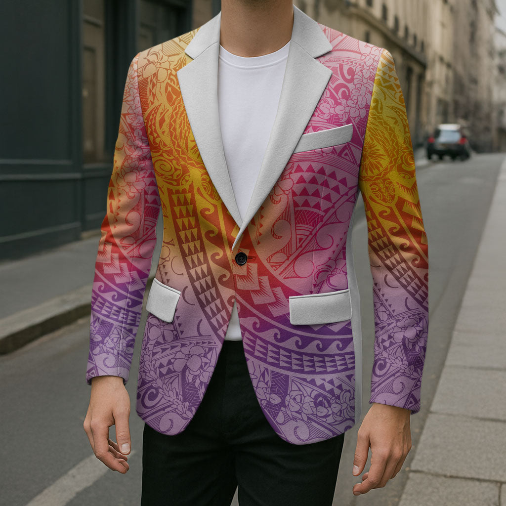Hawaiian Turtles and Leis Blazer Tribal Kakau Pattern Magical Rainbow Sky