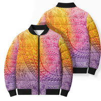 Hawaiian Turtles and Leis Bomber Puffer Jacket Tribal Kakau Pattern Magical Rainbow Sky