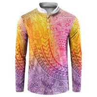 Hawaiian Turtles and Leis Button Sweatshirt Tribal Kakau Pattern Magical Rainbow Sky
