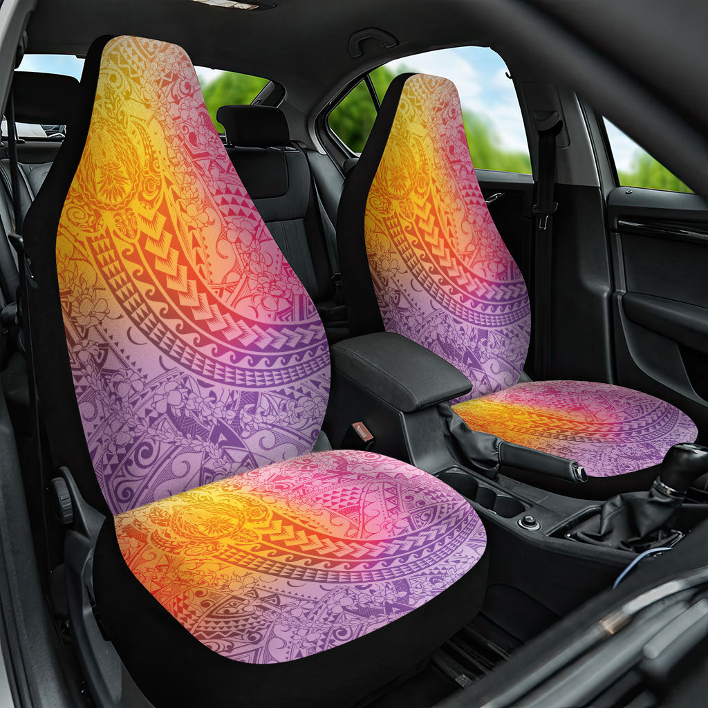 Hawaiian Turtles and Leis Car Seat Cover Tribal Kakau Pattern Magical Rainbow Sky