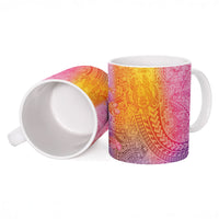 Hawaiian Turtles and Leis Ceramic Mug Tribal Kakau Pattern Magical Rainbow Sky