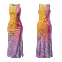 Hawaiian Turtles and Leis Couples Matching Tank Maxi Dress and Hawaiian Shirt Tribal Kakau Pattern Magical Rainbow Sky LT03 - Polynesian Pride
