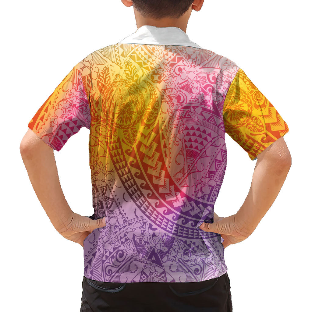 Hawaiian Turtles and Leis Family Matching Long Sleeve Bodycon Dress and Hawaiian Shirt Tribal Kakau Pattern Magical Rainbow Sky