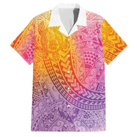 Hawaiian Turtles and Leis Family Matching Long Sleeve Bodycon Dress and Hawaiian Shirt Tribal Kakau Pattern Magical Rainbow Sky