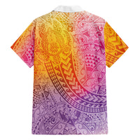 Hawaiian Turtles and Leis Family Matching Mermaid Dress and Hawaiian Shirt Tribal Kakau Pattern Magical Rainbow Sky