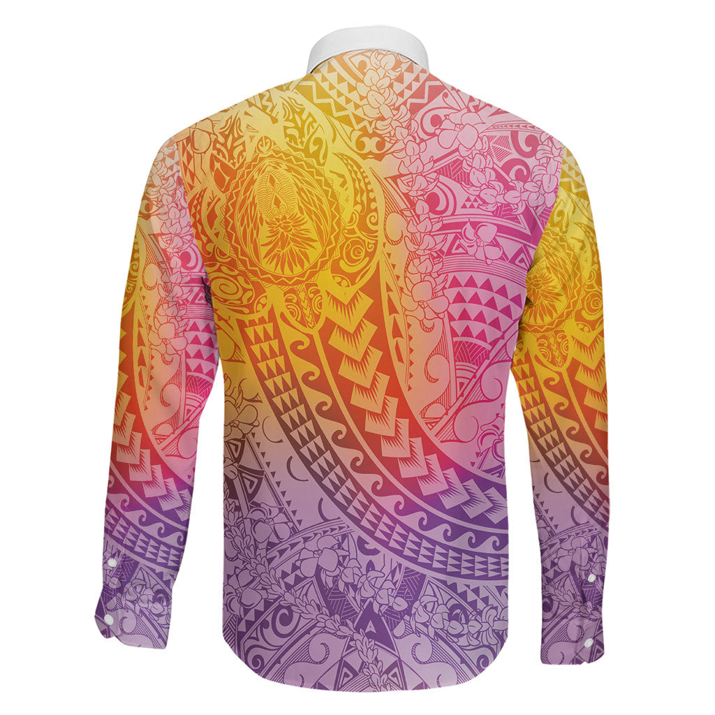 Hawaiian Turtles and Leis Family Matching Off Shoulder Short Dress and Hawaiian Shirt Tribal Kakau Pattern Magical Rainbow Sky