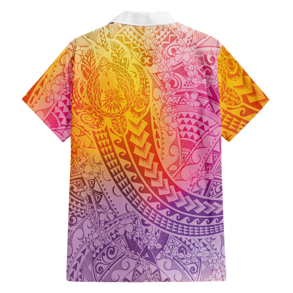 Hawaiian Turtles and Leis Family Matching Short Sleeve Bodycon Dress and Hawaiian Shirt Tribal Kakau Pattern Magical Rainbow Sky