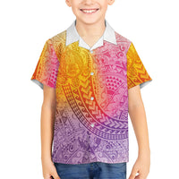 Hawaiian Turtles and Leis Family Matching Tank Maxi Dress and Hawaiian Shirt Tribal Kakau Pattern Magical Rainbow Sky