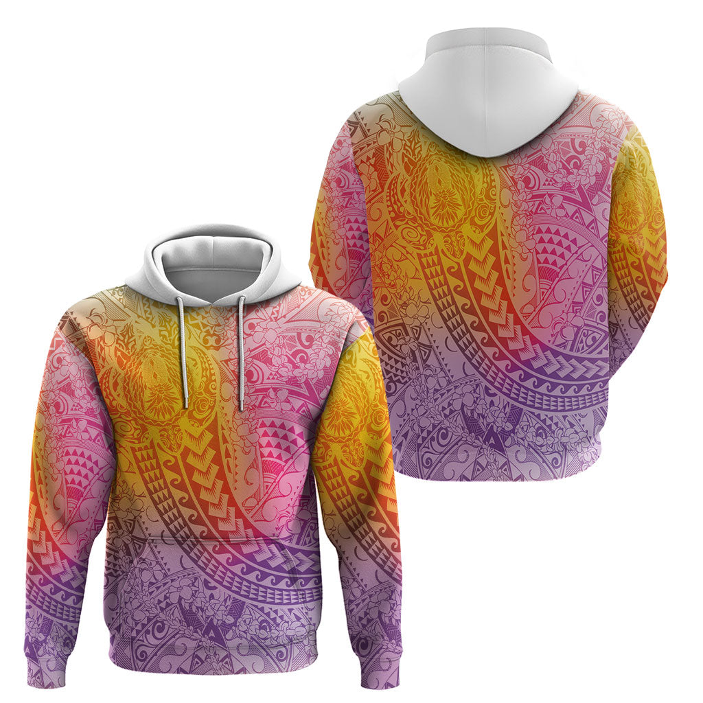 Hawaiian Turtles and Leis Hoodie Tribal Kakau Pattern Magical Rainbow Sky