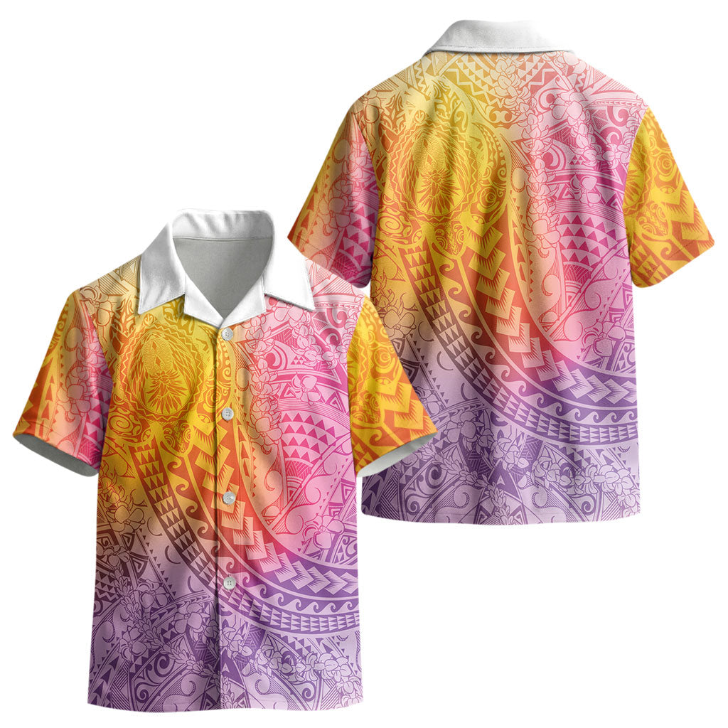 Hawaiian Turtles and Leis Kid Hawaiian Shirt Tribal Kakau Pattern Magical Rainbow Sky LT03