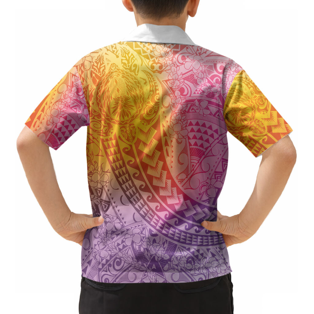 Hawaiian Turtles and Leis Kid Hawaiian Shirt Tribal Kakau Pattern Magical Rainbow Sky LT03