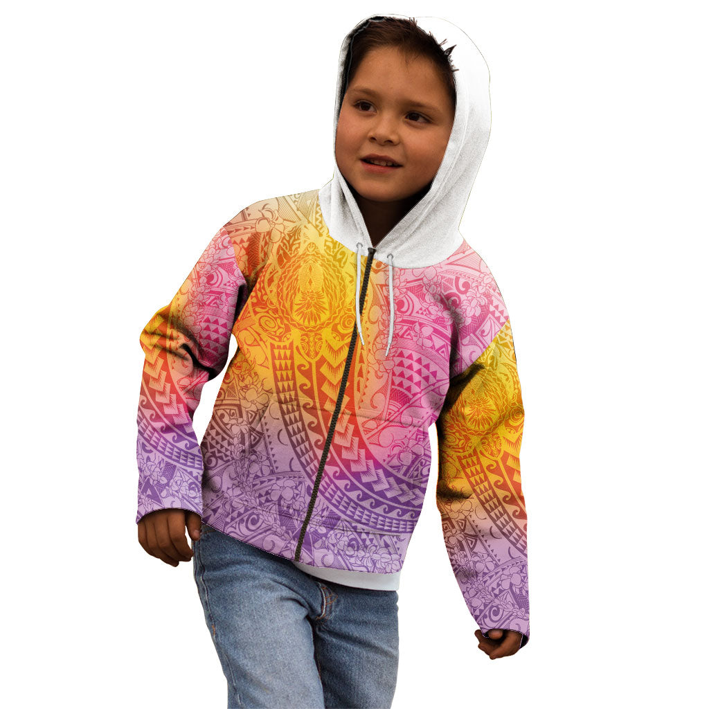 Hawaiian Turtles and Leis Kid Hoodie Tribal Kakau Pattern Magical Rainbow Sky